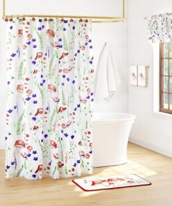 Spring Mushroom Shower Curtain, Bath Rug, Hand Towels, Valance or Hooks
