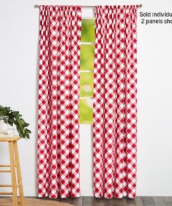 Red and White Check Pattern Window Panel 50" x 63"
